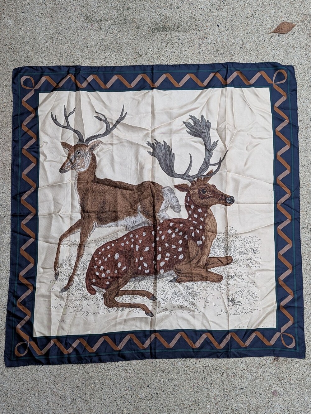 vintage PERRY ELLIS silk deer scarf large square